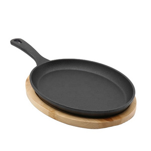 Free Sample PFOA Free Cookware Cast Iron Sizzling Flat Plate Steak Pan Cast Iron kitchenware Frypan Oval Shape Pan