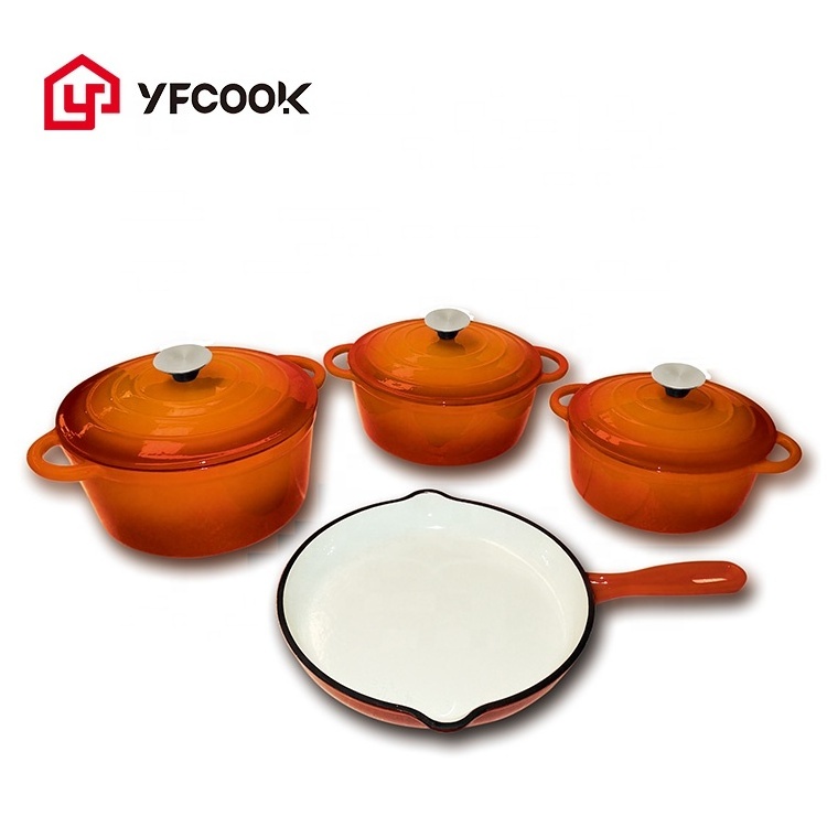 YFCOOK Kitchen ware Heavy Duty Cast Iron White Enamel Pots and Pans Set Nonstcik Cookware