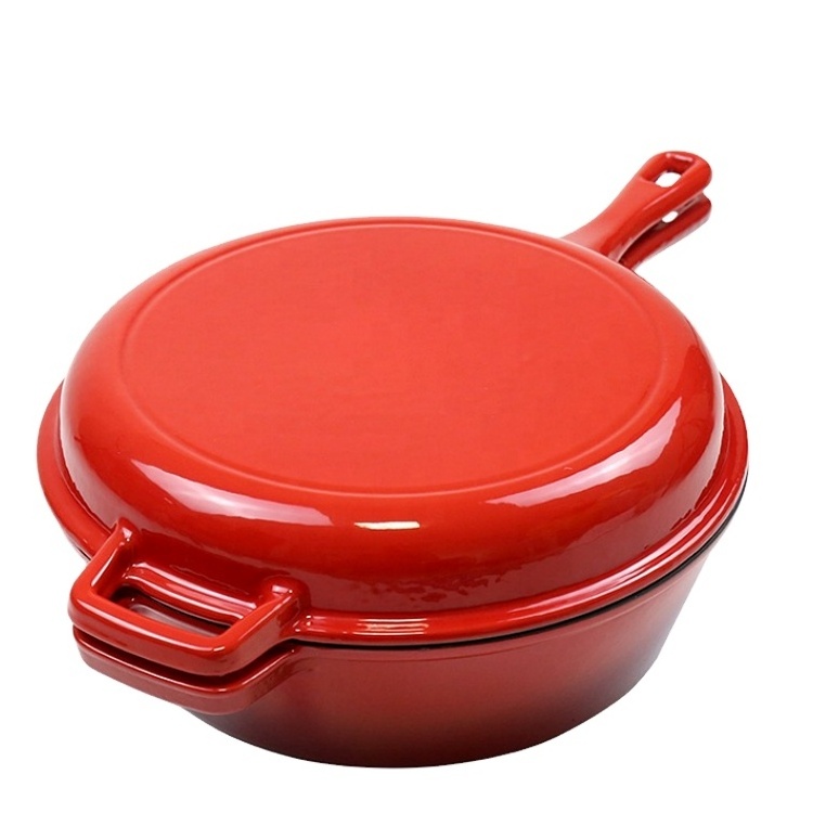 Multifunction 26CM Enamel Cast Iron Pot with Pan Lid 2 in 1 Cookware Set Kitchen Tools Factory Supply Combo Cooker