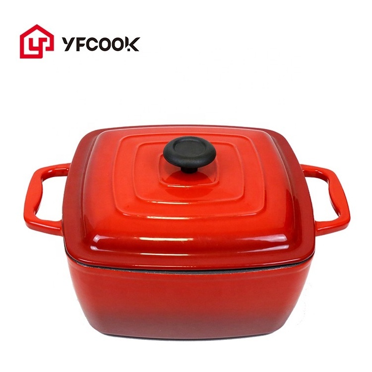 Wholesale Kitchen Cooking Pot 25CM Cast Iron Cookware; Square Enamel Dutch Oven; Red Casserole Cocotte