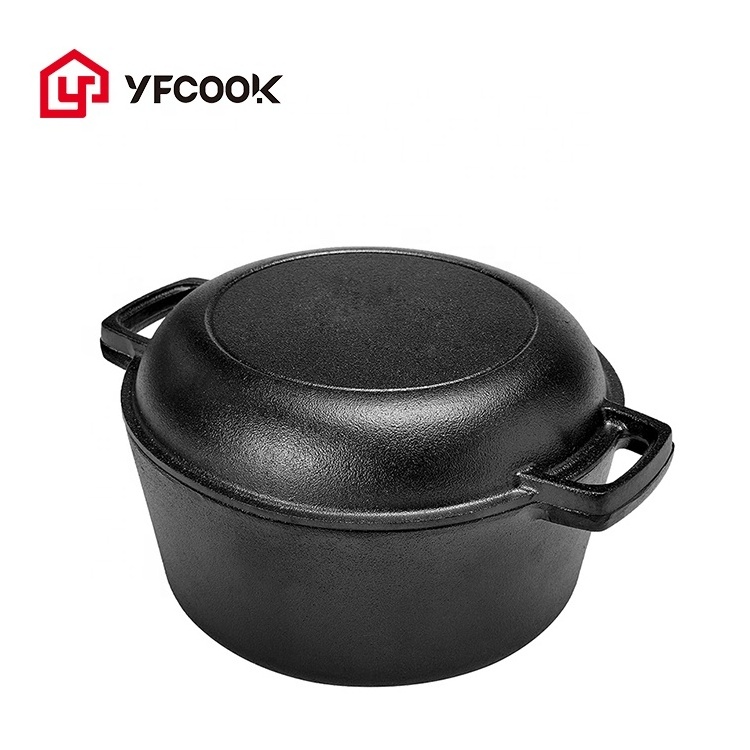 Hot sale 5QT Pre-seasoned Cast Iron Double Dutch Oven Camping Kitchen Cookware Cast Iron Combo Cooker