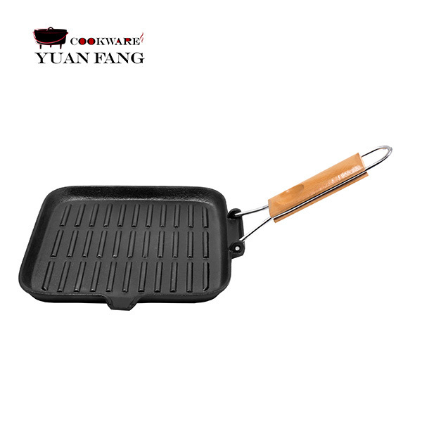 Hot Sell Outdoor Metal Material Square 22CM Pre-seasoned Cast Iron Griddle BBQ Grill Pan with Removable Handle