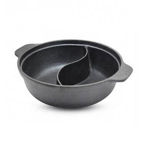 Kitchen Cookware 30/32/35CM Cooking Pot 2 Compartments Cast Iron Round Chafing Dish Shabu Shabu Hot Pot With Divider