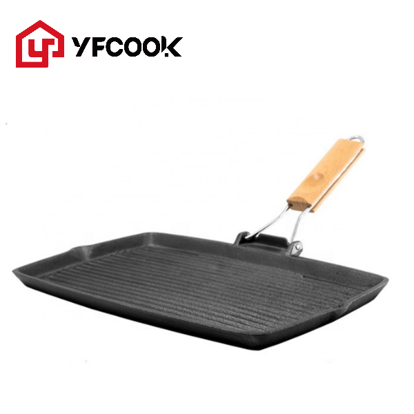 34CM Cast Iron Fry Pan and Skillet with Foldable Handle Vegetable Oil Preseason Cast Iron Cookware Grill Pan Steak Baking