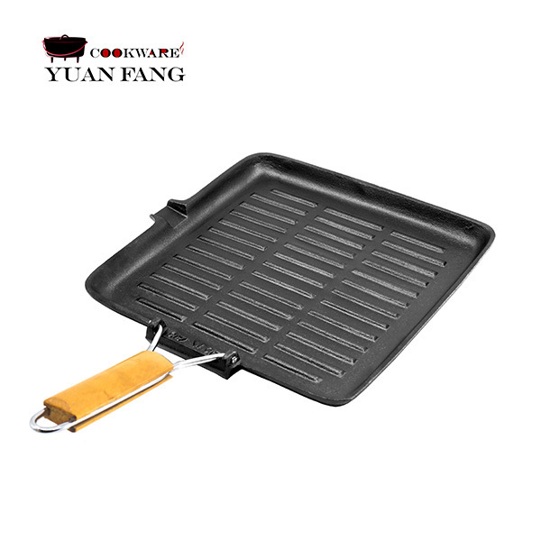 Hot Sell Outdoor Metal Material Square 22CM Pre-seasoned Cast Iron Griddle BBQ Grill Pan with Removable Handle