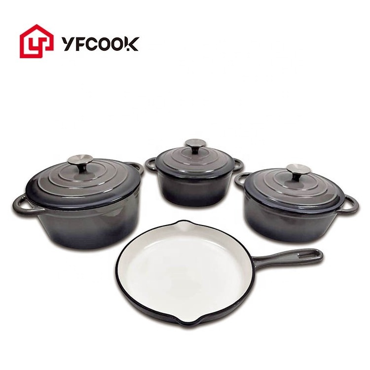 YFCOOK Kitchen ware Heavy Duty Cast Iron White Enamel Pots and Pans Set Nonstcik Cookware