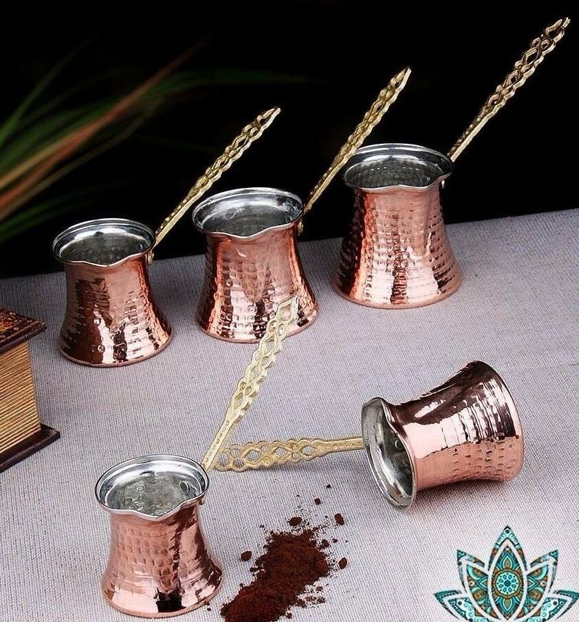 5 Sizes Turkish Coffee Pot Maker with Copper Hand Hammered Brass Handle Coffee Accessories