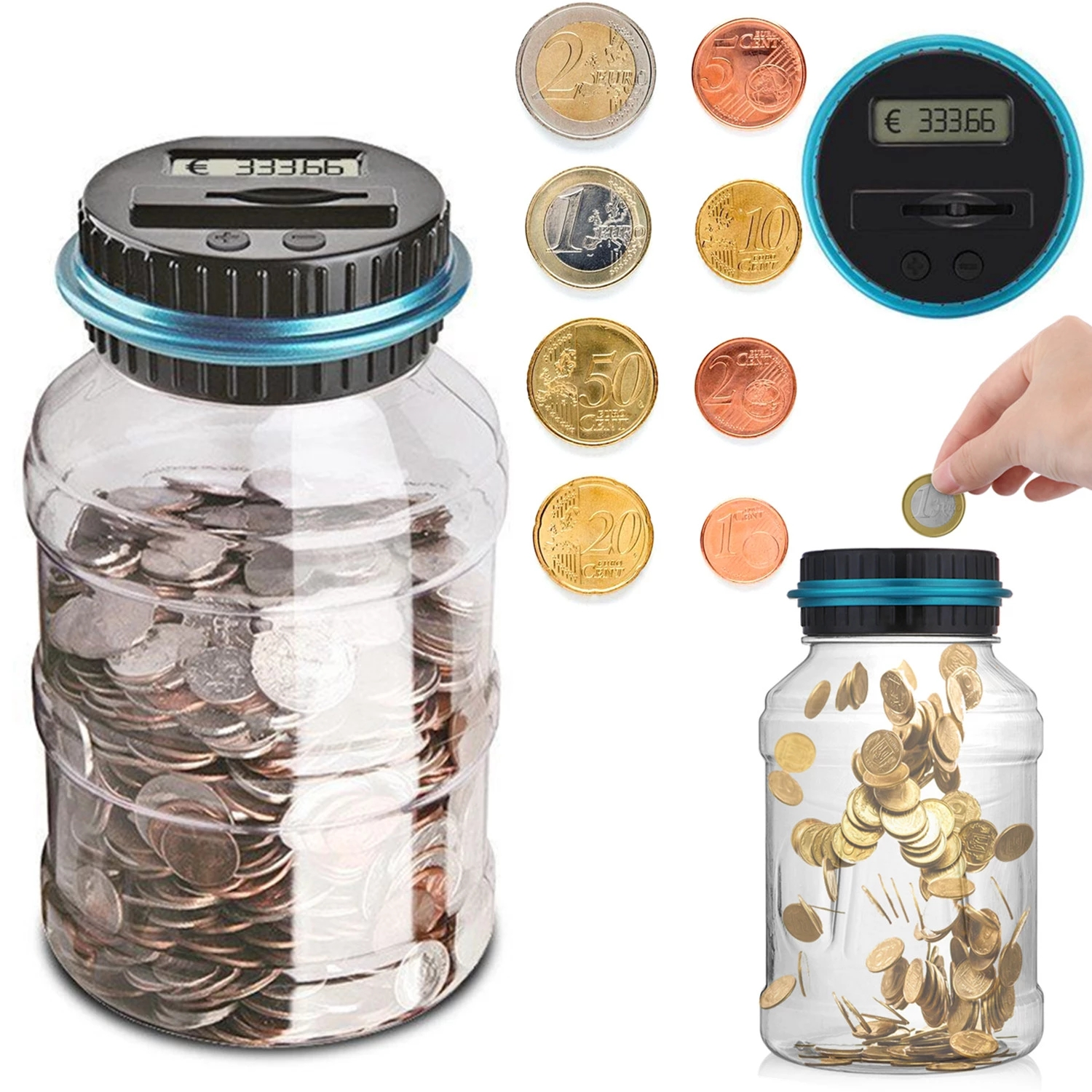 1.8L  High Capacity Automatic Coin Counter Digital LCD piggy bank for Dollars Eurs Christmas  kids Gift saving money coin jar