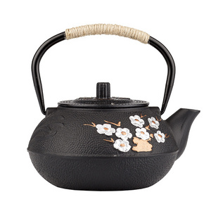 300ML 600ML 800Ml Black Japanese Cast Iron tea Kettle Teapot With Infuser Plum Blossom