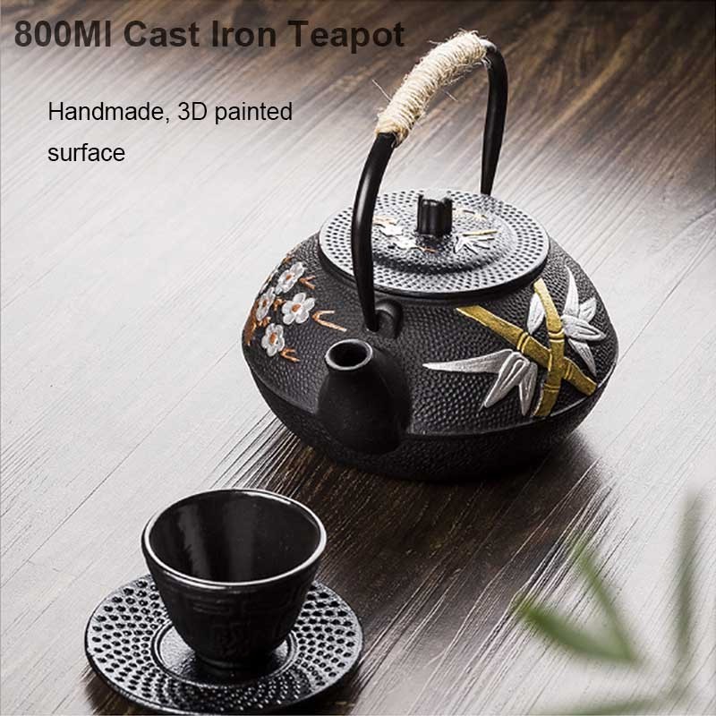 300ML 600ML 800Ml Black Japanese Cast Iron tea Kettle Teapot With Infuser Plum Blossom