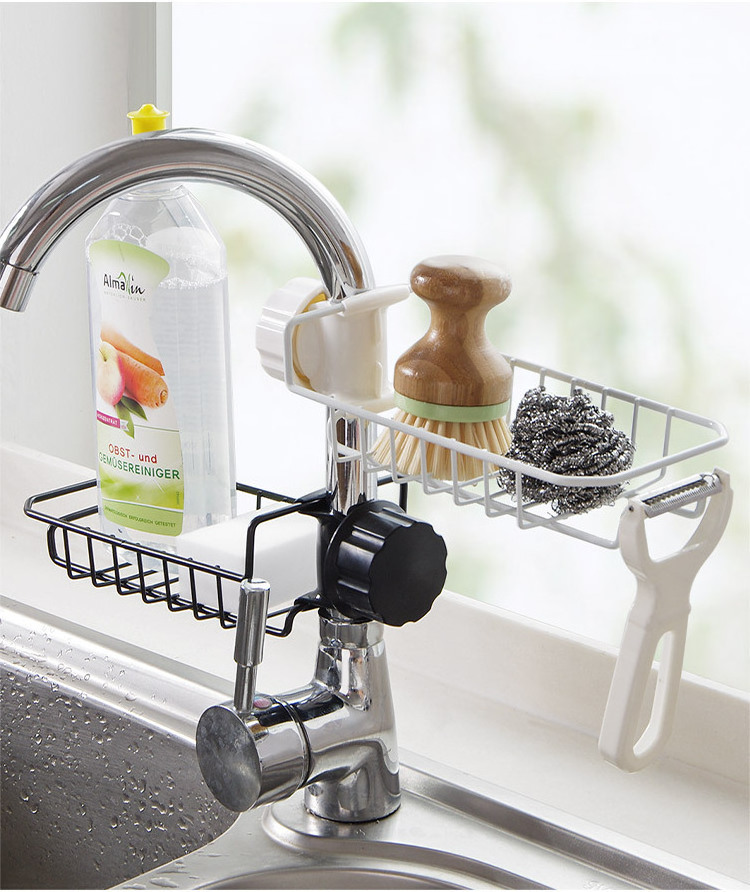 Stainless steel kitchen draining faucet storage rack for sponge soap holder