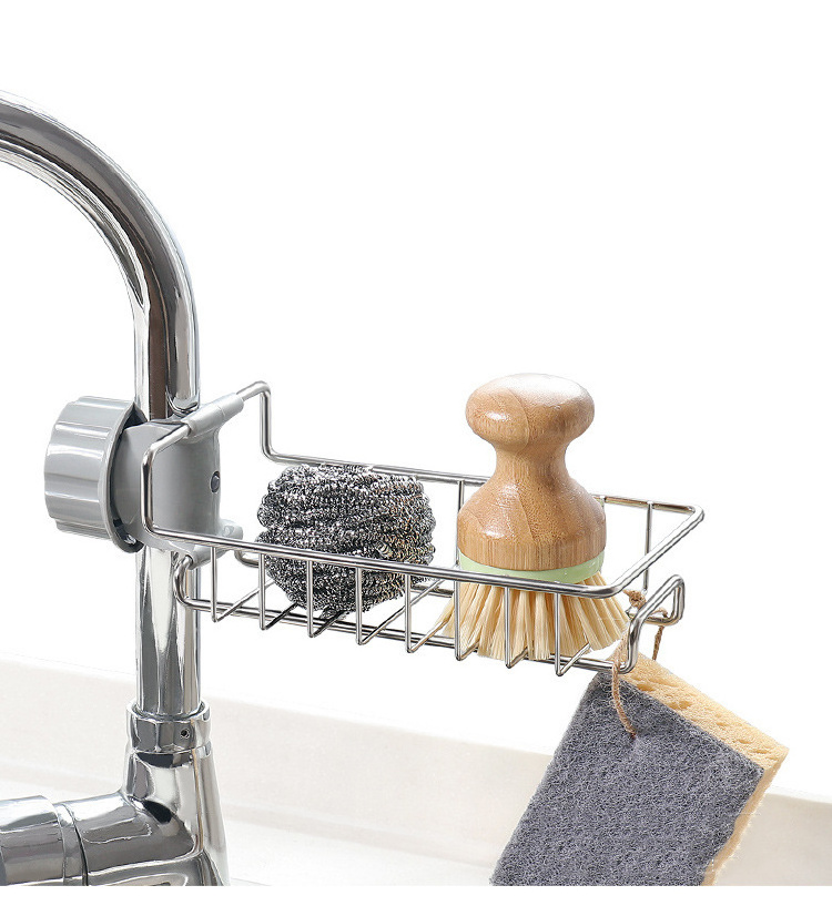 Stainless steel kitchen draining faucet storage rack for sponge soap holder