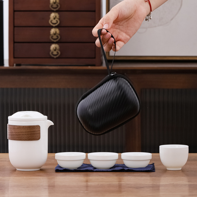 Hot Sale Portable Travel Tea Set Ceramic Gongfu Tea pot with small suit Carry Bag