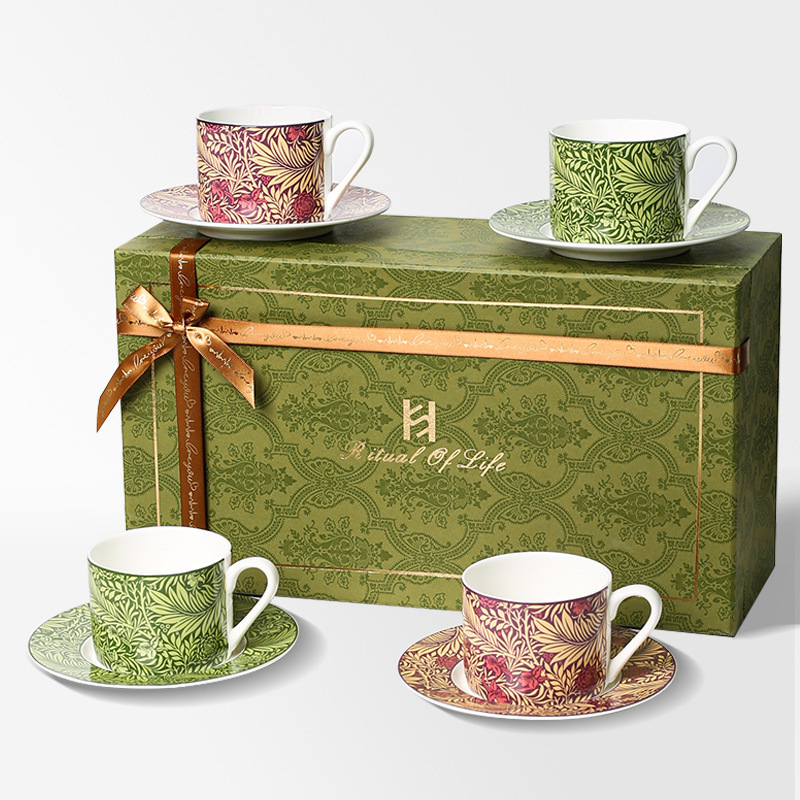 Classic Vintage Design ceramic coffee mug Retro Coffee Cup Set with Saucer Spoon gift box sets