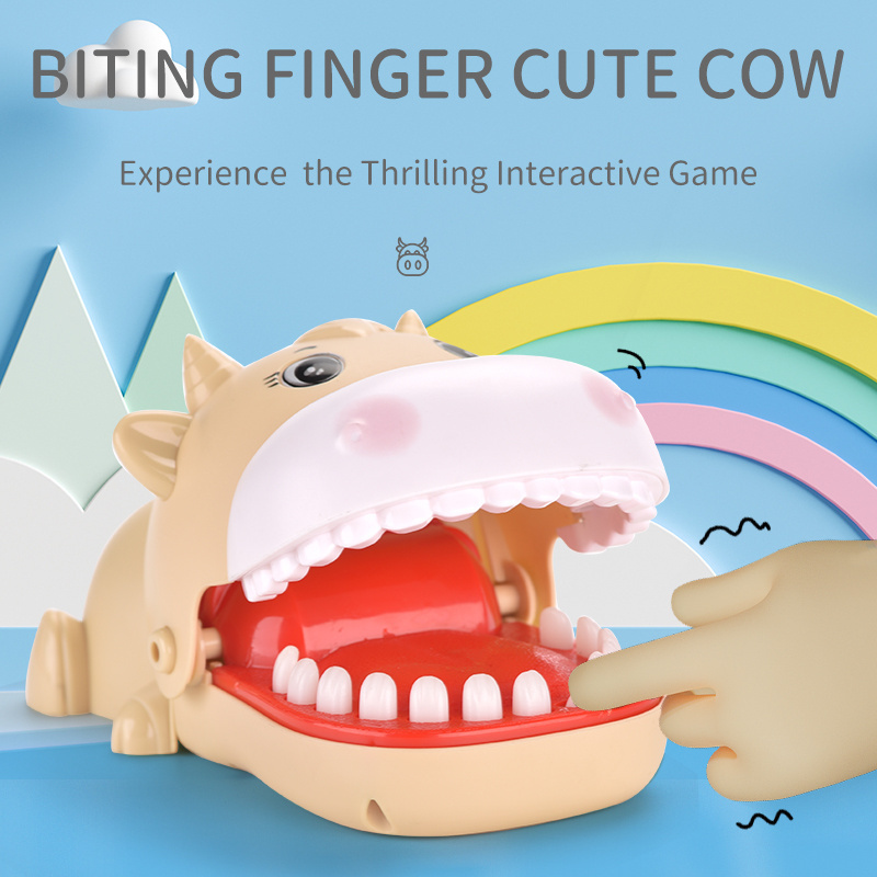 2023 Interactive Funny Tricky Toys Cute Cow Bite Finger Toy Bite Finger Game Toy For Kids Family Interactive Party Birthday Gift