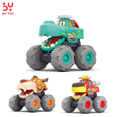 Hot sale Monster Truck Toy 3pcs Cartoon Friction Car Crocodile Friction Powered Bull Car Pull Back Leopard Car Big Wheel Truck