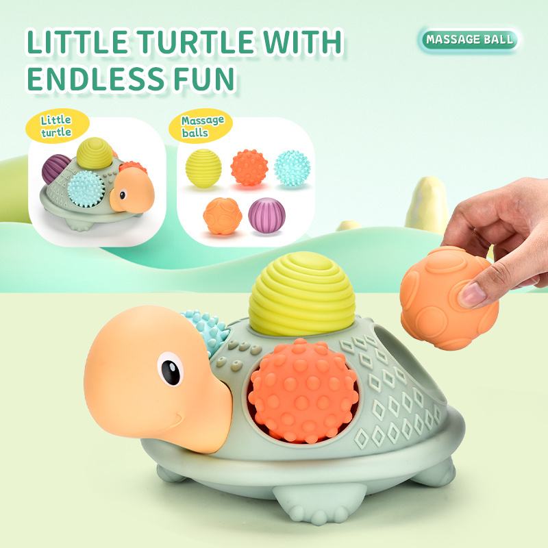 Infant Toy Happy Soft Glue Blocks Little Turtle System Sense Ball Saving Pot Toys Soft Silicone Pressing Balls Baby's Body Toy