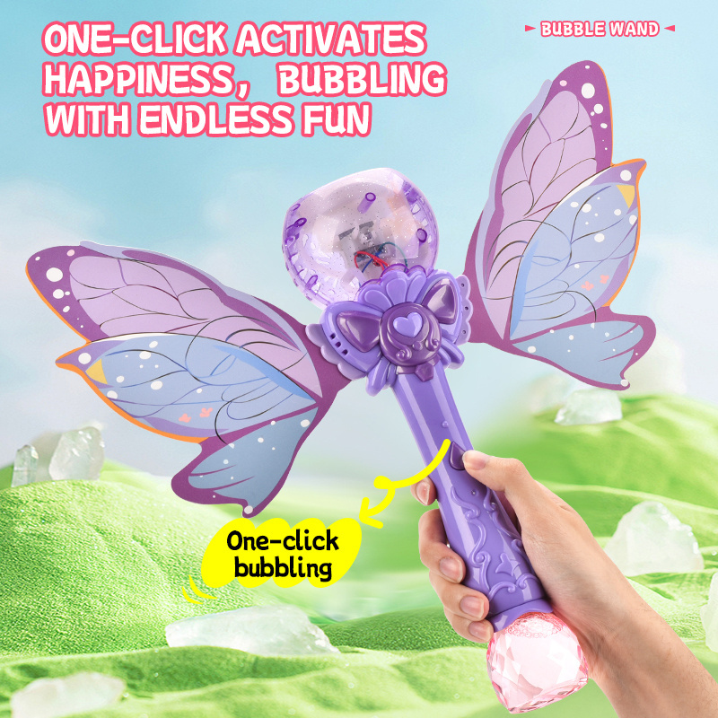 Wholesale Colorful Butterfly  Birthday Gift Outdoor Toy Fairy Magic Wand Girl Kids Gift Bubble Wand Little Electric Bubble Stick