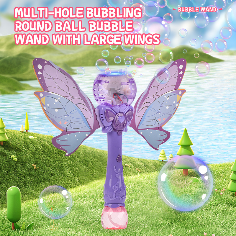 Wholesale Colorful Butterfly  Birthday Gift Outdoor Toy Fairy Magic Wand Girl Kids Gift Bubble Wand Little Electric Bubble Stick