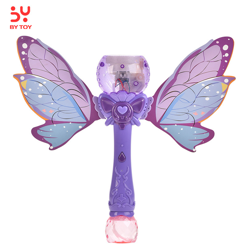 Wholesale Colorful Butterfly  Birthday Gift Outdoor Toy Fairy Magic Wand Girl Kids Gift Bubble Wand Little Electric Bubble Stick