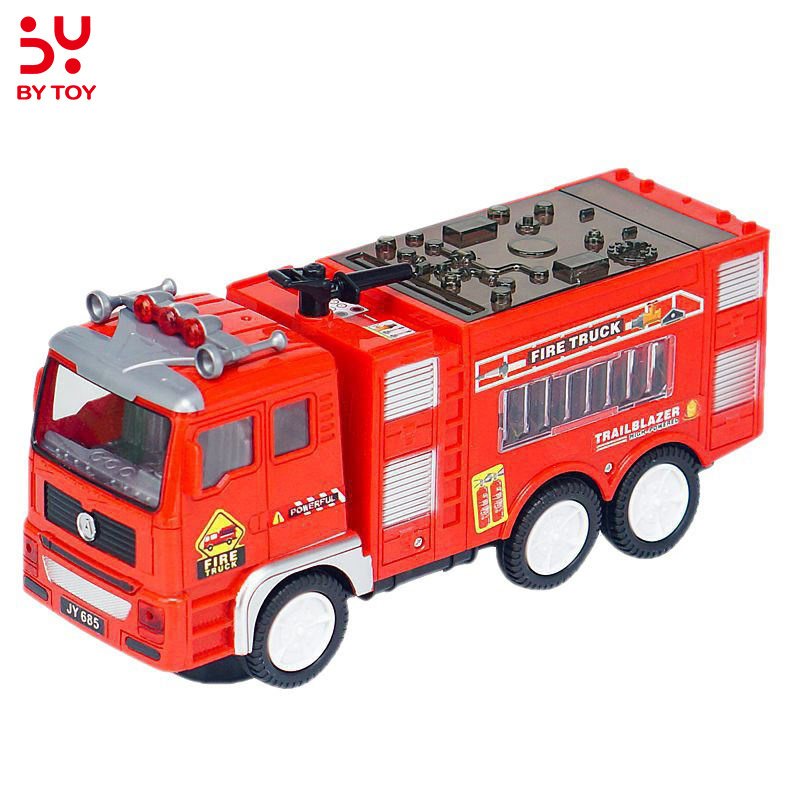 Electric Fire Truck Kids Toy  Bright Flashing 4D Lights & Real Siren Sounds Bump and Go Firetruck  Contact Fire Engine Toy Truck