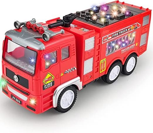 Electric Fire Truck Kids Toy  Bright Flashing 4D Lights & Real Siren Sounds Bump and Go Firetruck  Contact Fire Engine Toy Truck