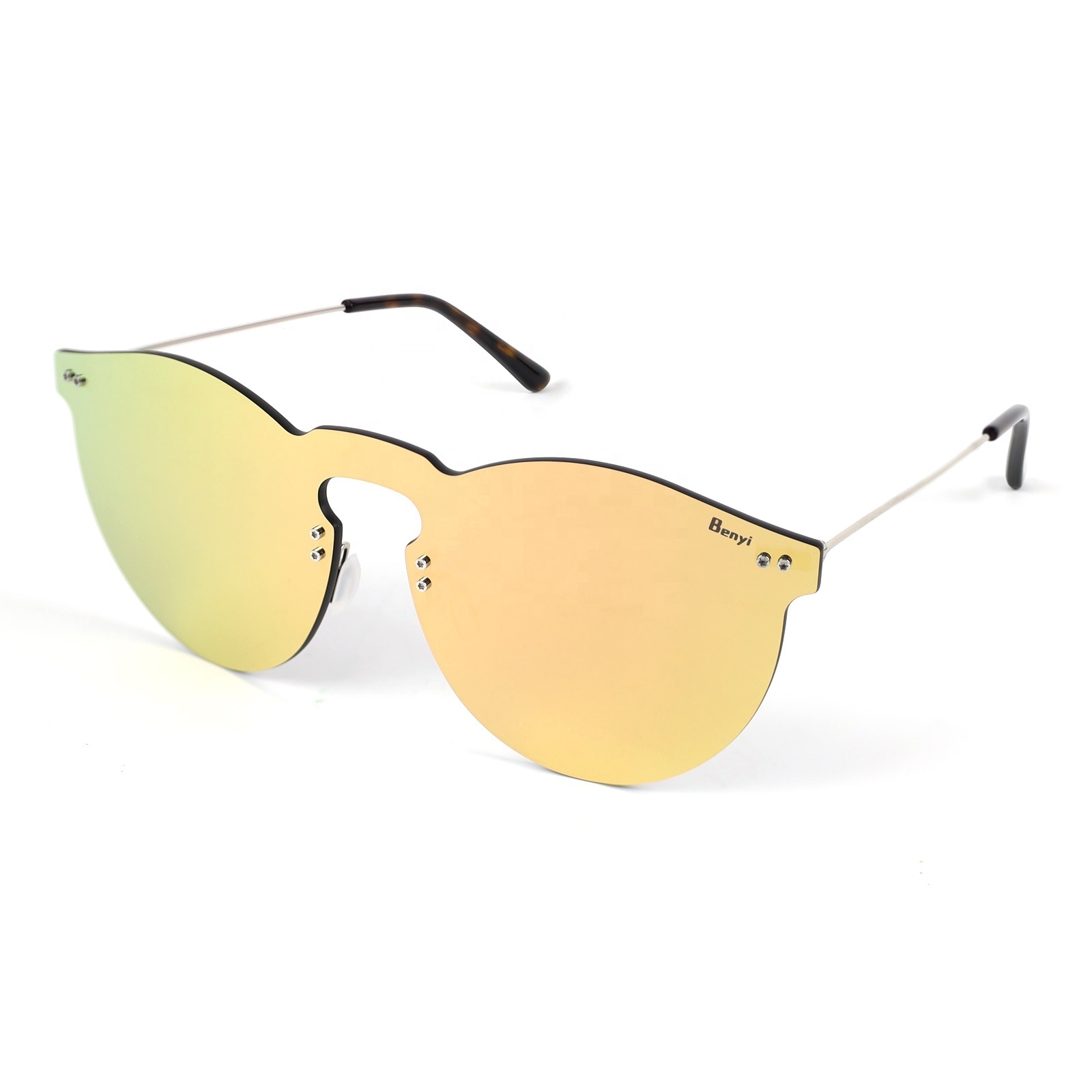 Summer Sunglass One Piece Lens Photochromic Mirrored metal stainless steel sunglasses for women