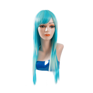 Anxin Best Selling Customize Synthetic Hair Long Straight Wigs Blue And White Ombre Human Hair Like Wig For Woman