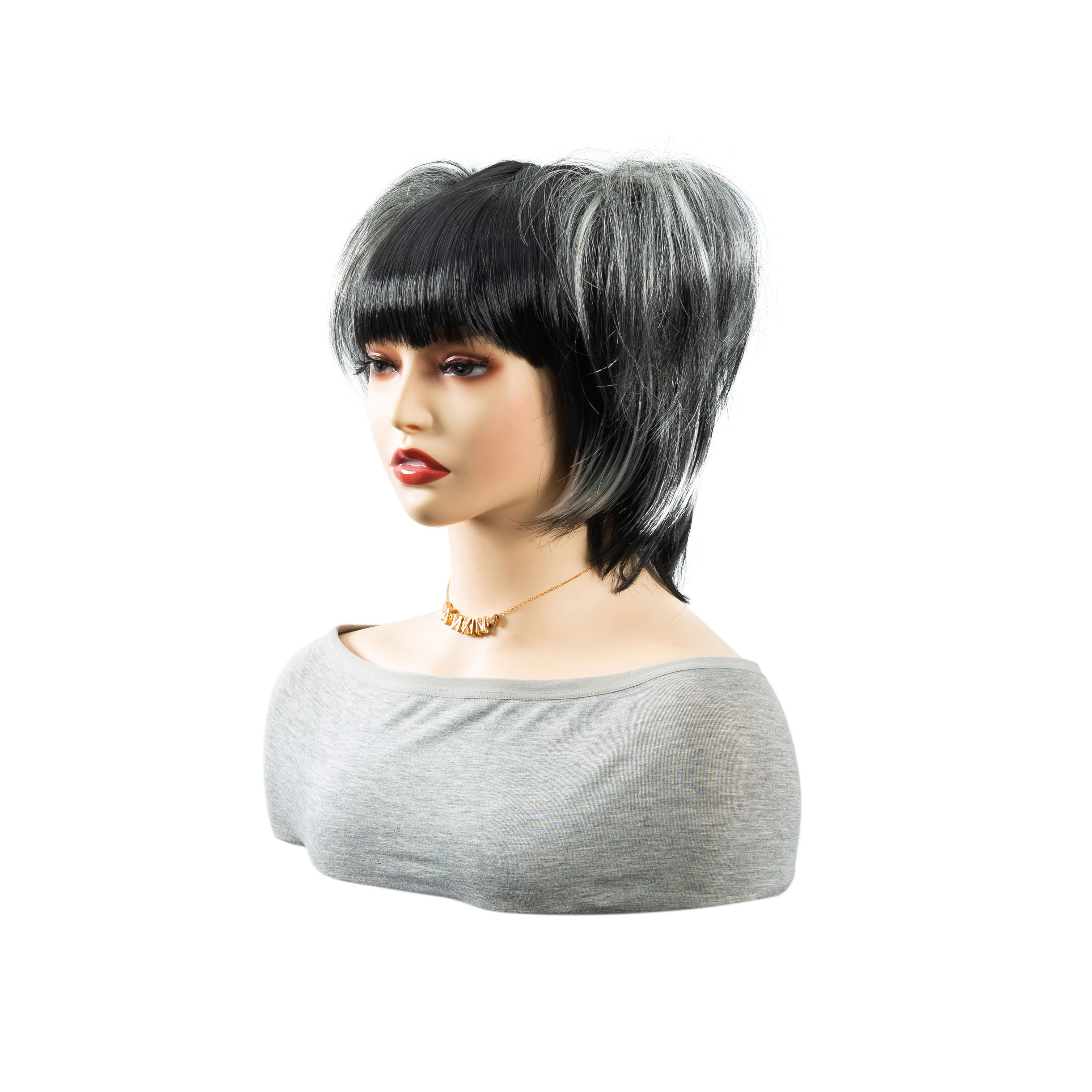 ANXIN Black Wig and Grey Braid Role Playing Wig Braid Women's Short Hair 2 Ponytail Halloween Wig