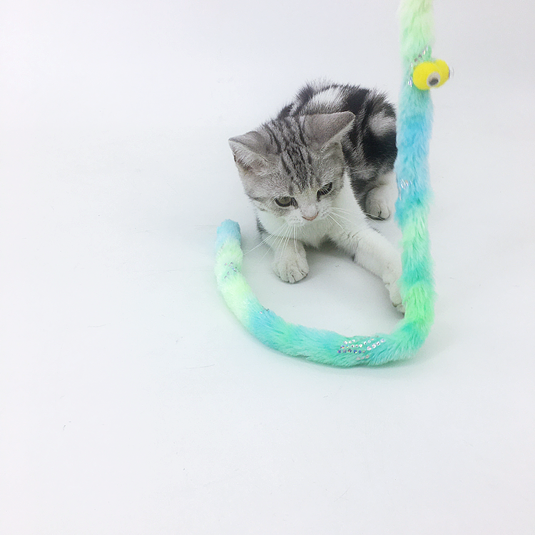 New teaser cat stick plush long strip with bell cat toys long pole tear-resistant bite teething kitten caterpillar cat supplies