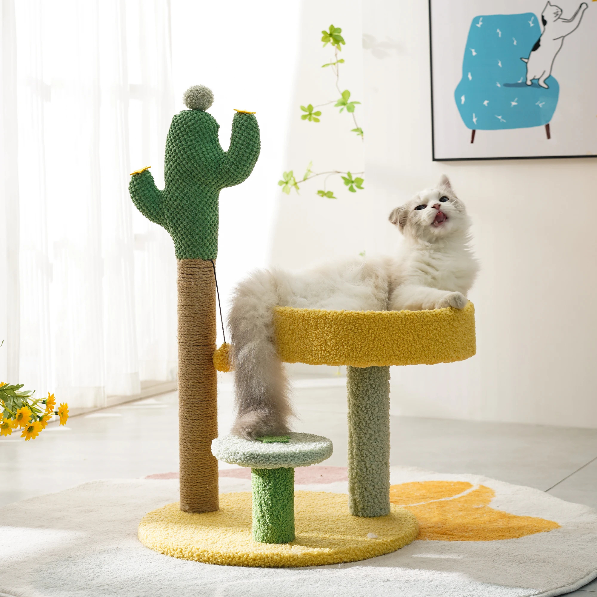 Factory direct cactus cat climbing frame multifunctional cat tree does not take up space small simple cat supplies