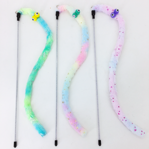 New teaser cat stick plush long strip with bell cat toys long pole tear-resistant bite teething kitten caterpillar cat supplies