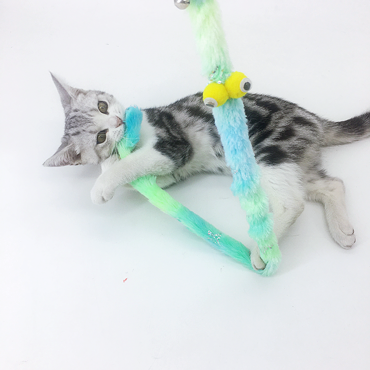 New teaser cat stick plush long strip with bell cat toys long pole tear-resistant bite teething kitten caterpillar cat supplies