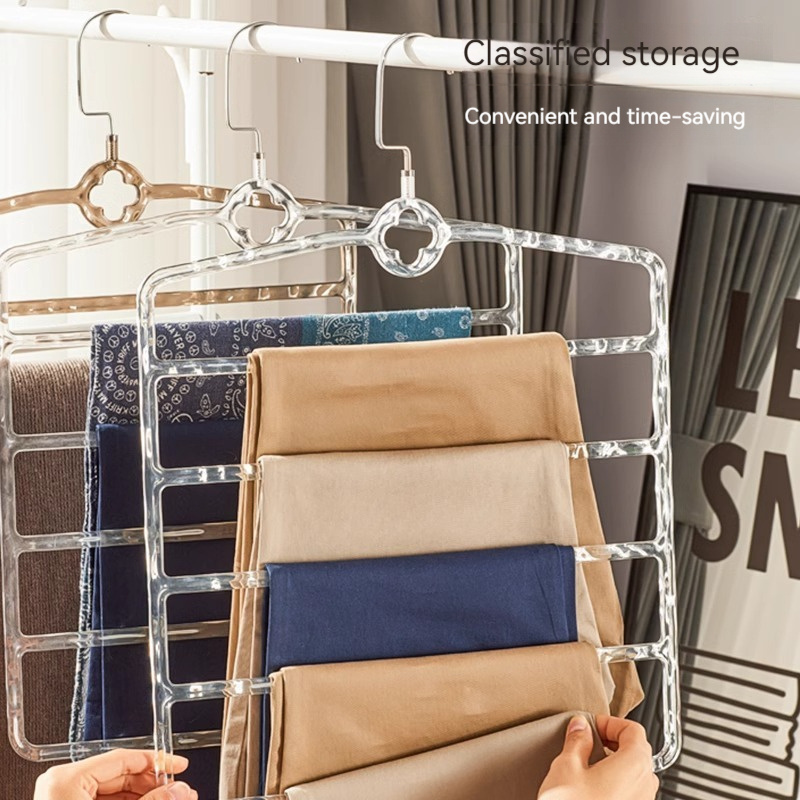 Transparent Grey 2 Stacking Trouser Racks Multi-layer Multi-functional Pants Hanger Home Seamless Magic Pants Clip Wardrobe