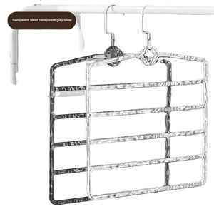 Transparent Grey 2 Stacking Trouser Racks Multi-layer Multi-functional Pants Hanger Home Seamless Magic Pants Clip Wardrobe