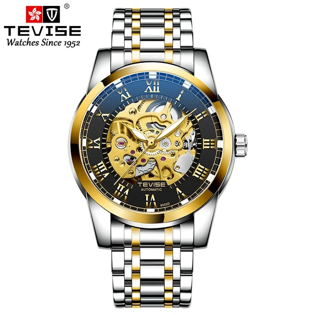 Tevises T9005d Oem Premium Transparent Men Automatic Mechanical Wristwatch Multi-Function Hollow Flywheel Business Simple Watch