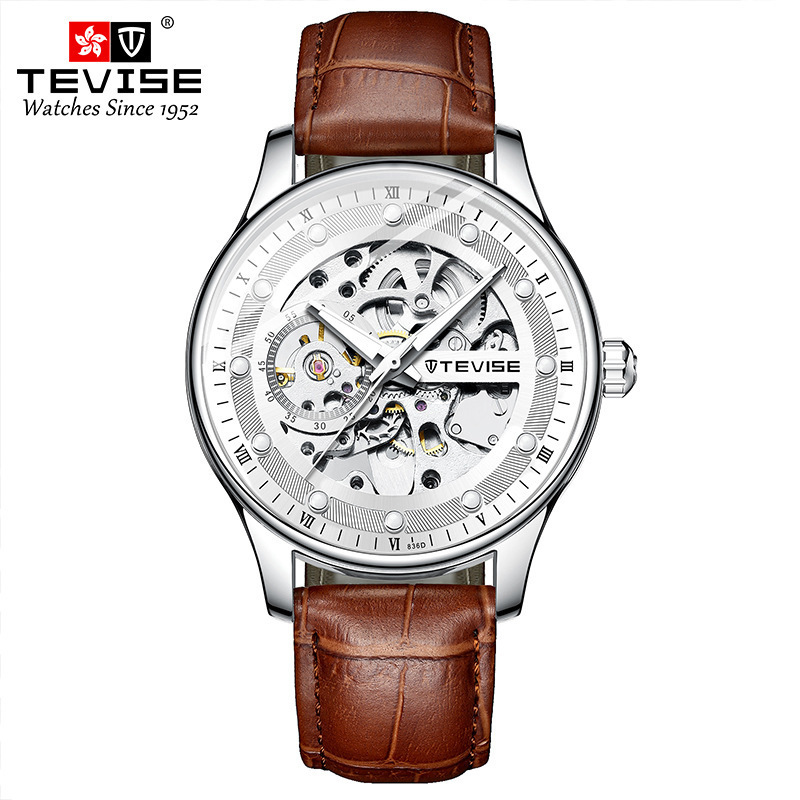 Tevises T836d Mens Water Proof For Man Leather Automatic Waterproof Watch Stainless Steel Case Strap Mechanical Watches Men