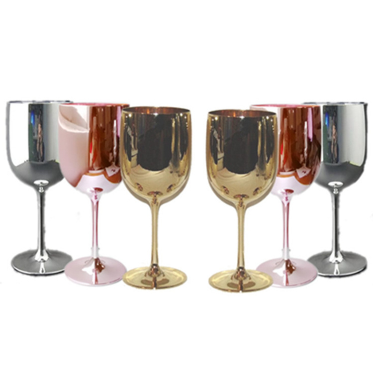 Food Grade Unbreakable Reusable Plastic Wine Glasses Wine Goblet with Gold Electroplating