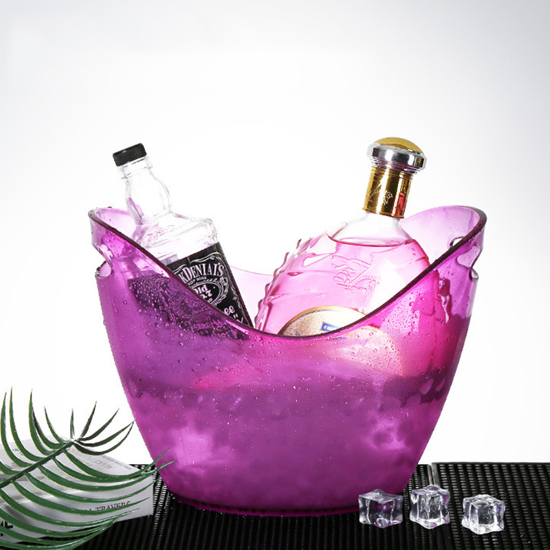 Transparent Wine Champagne Beer Plastic Ice Bucket with Handles Large Ice Buckets Ice Cooler for Party