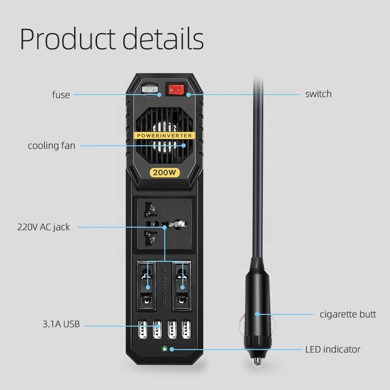 High Quality car  inverter 200 watt modified sine wave dc 12 12v to ac 220v power inverter mini 12V Voltage Converter