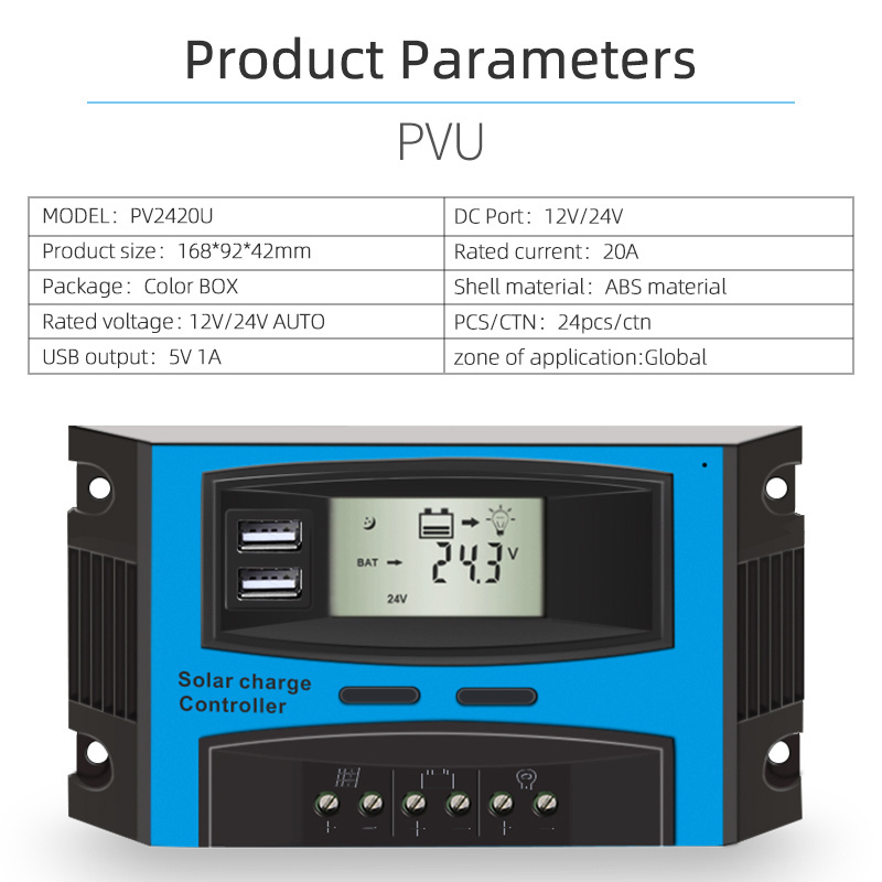 Factory wholesale Solar Charger 20A 12V 24V Auto PWM Solar Charge Controller Solar PV Regulators with LED Display Street lamp