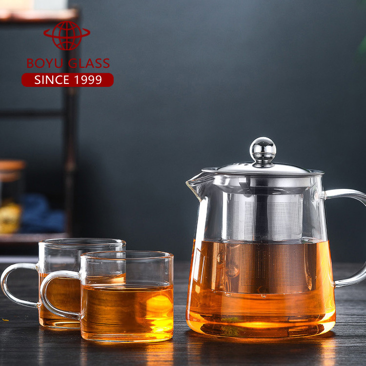 Best Price High Borosilicate Square Glass Tea Pot with Removable Stainless steel infuser