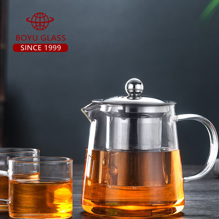 Best Price High Borosilicate Square Glass Tea Pot with Removable Stainless steel infuser