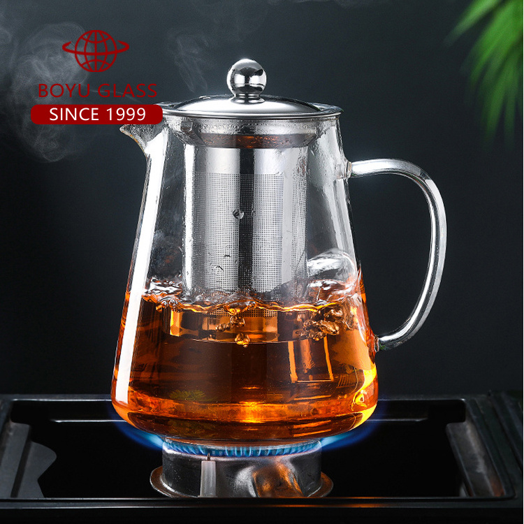 Best Price High Borosilicate Square Glass Tea Pot with Removable Stainless steel infuser