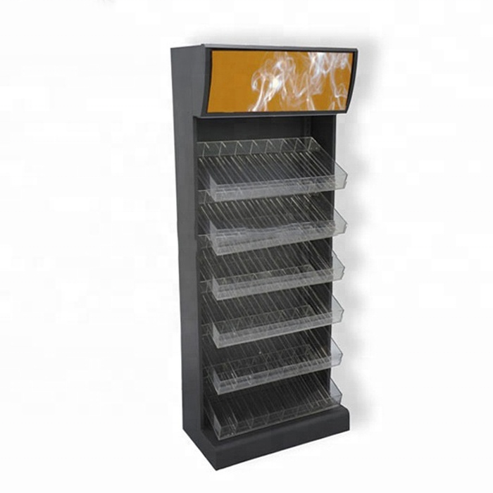 Convenience store checkout stand tobacco pusher shelf cabinet