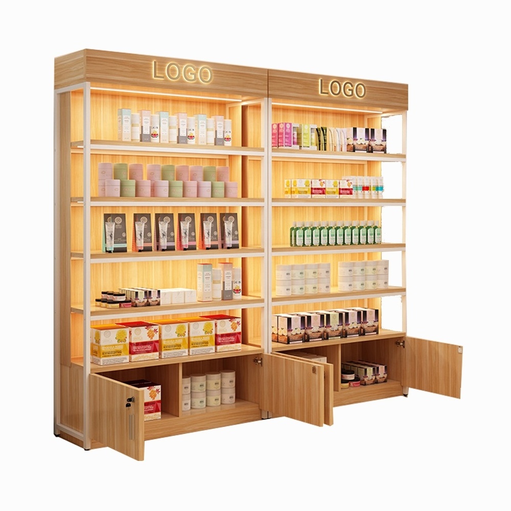 Customized gondola wood shelving used for mall