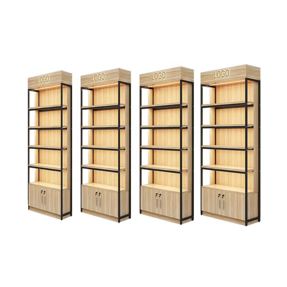 Customized gondola wood shelving used for mall