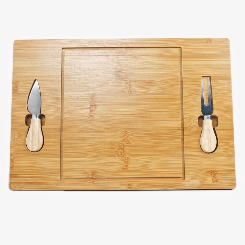 OME/ODM logo bamboo cheese board charcuterie cutting board set with stainless steel knives chopping board