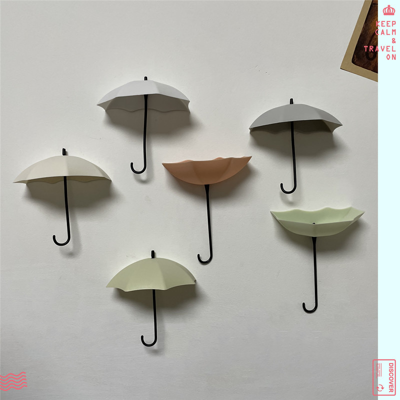 6-PCS Plastic Strong Adhesive Hook Transparent Suction Cup Wall Hanging Punch-Free Bathroom Kitchen Umbrella Shape Hook