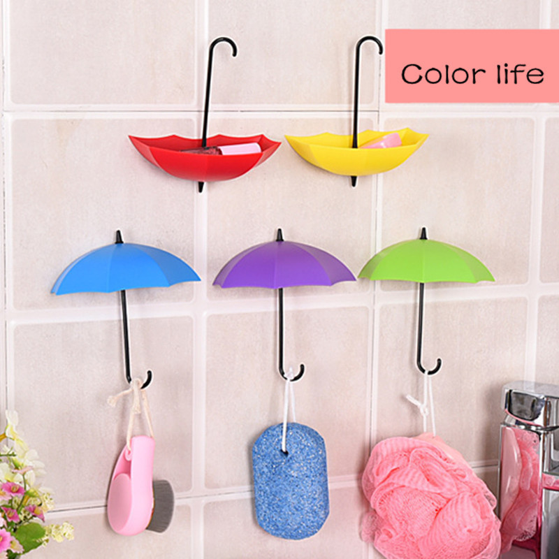 6-PCS Plastic Strong Adhesive Hook Transparent Suction Cup Wall Hanging Punch-Free Bathroom Kitchen Umbrella Shape Hook